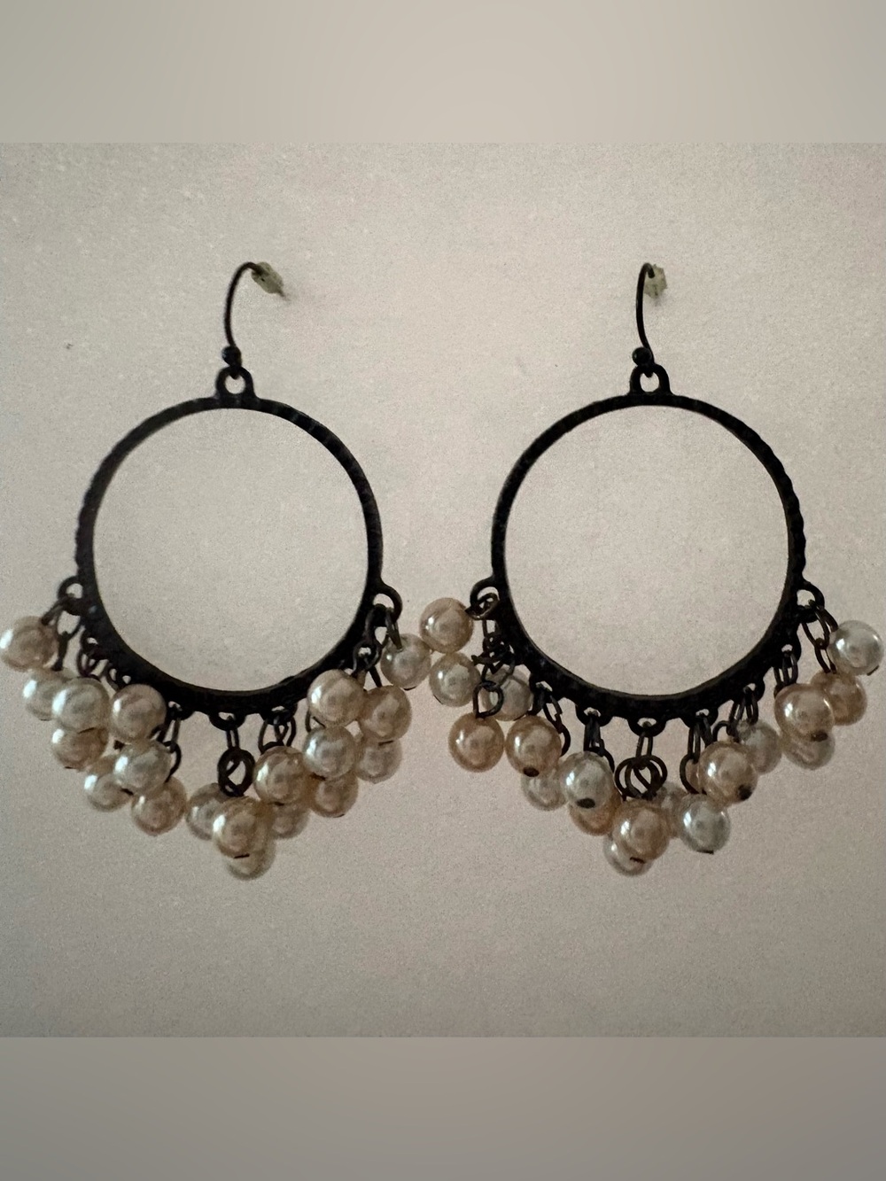 Pearl Dangle Hoop Earrings - Ivory Pearls